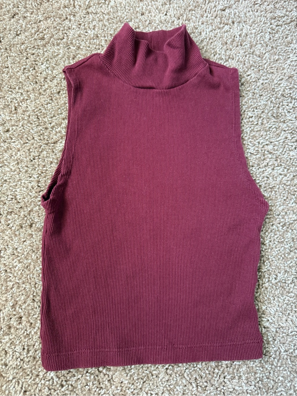 Forever 21 Sleeveless Ribbed Mock Neck Tank - Burgundy